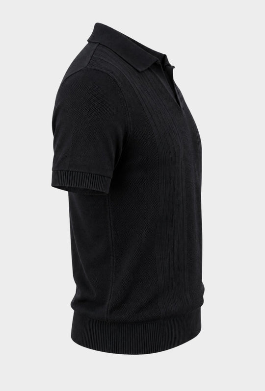 Polo Uomo in Maglia con Inserti Verticali in cotone- NERO