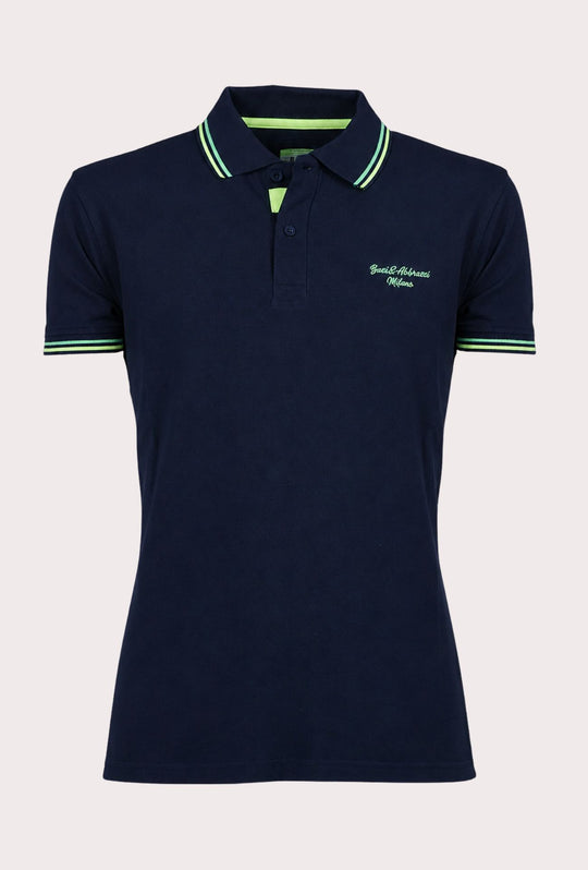 Polo Uomo Baci&Abbracci in Piquet Contrasti Fluo Maglia mezza manica Dresserd -  BLU
