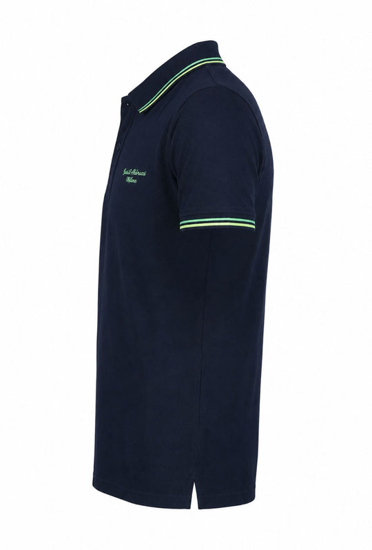Polo Uomo Baci&Abbracci in Piquet Contrasti Fluo Maglia mezza manica Dresserd -  BLU