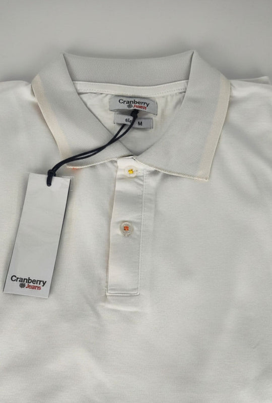 Polo Uomo Cranberry cotone Jersey semi slim con righe a contrasto - BIANCO