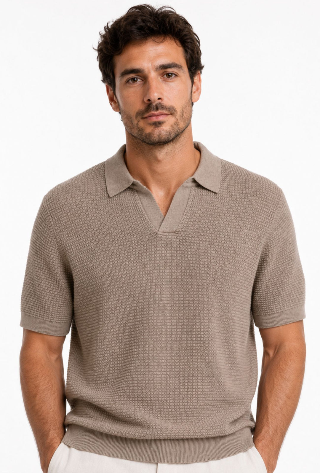 Polo Uomo DRESSERD in Maglia Texture Waffle- SABBIA