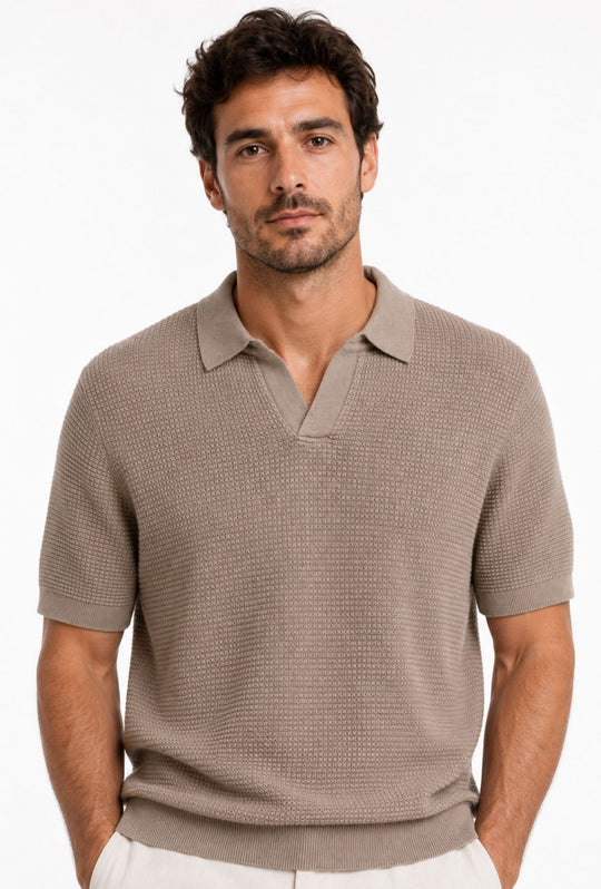 Polo Uomo DRESSERD in Maglia Texture Waffle- SABBIA