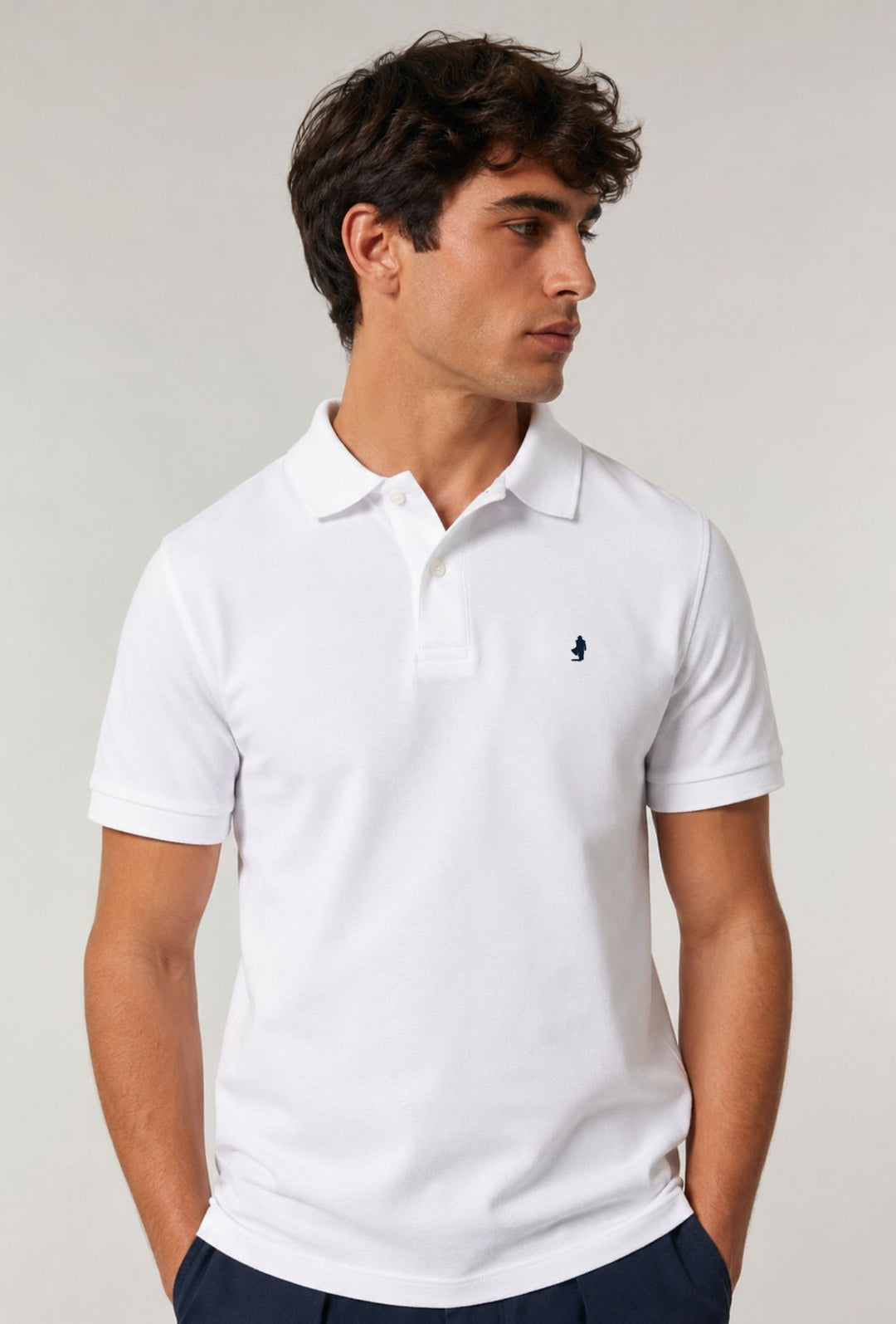 Polo Uomo manica corta MARLBORO CLASSIC logo ricamato lato cuore, colletto tinta unita- BIANCO