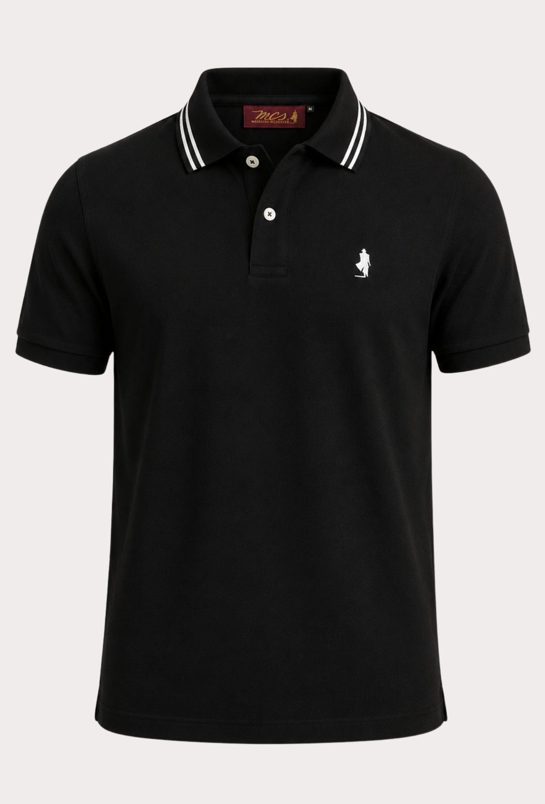 Polo Uomo manica corta MARLBORO CLASSIC logo ricamato lato cuore, colletto con doppio righino- NERO