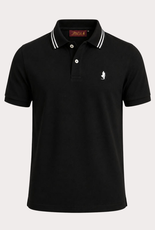 Polo Uomo manica corta MARLBORO CLASSIC logo ricamato lato cuore, colletto con doppio righino- NERO
