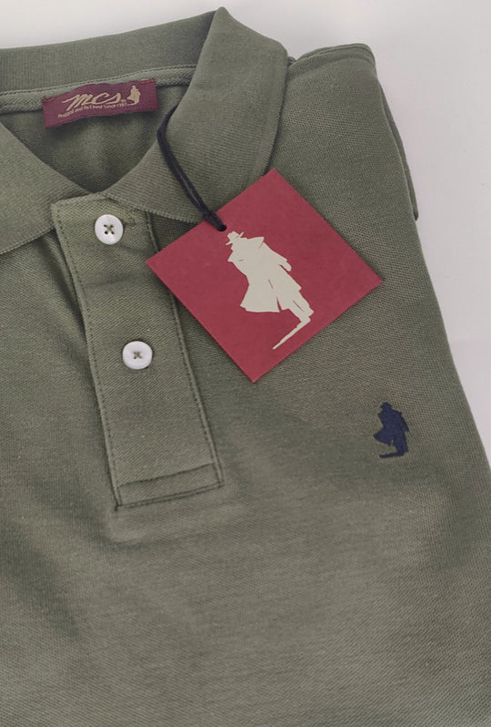 Polo Uomo manica corta MARLBORO CLASSIC logo ricamato lato cuore, colletto tinta unita- VERDE OLIVA
