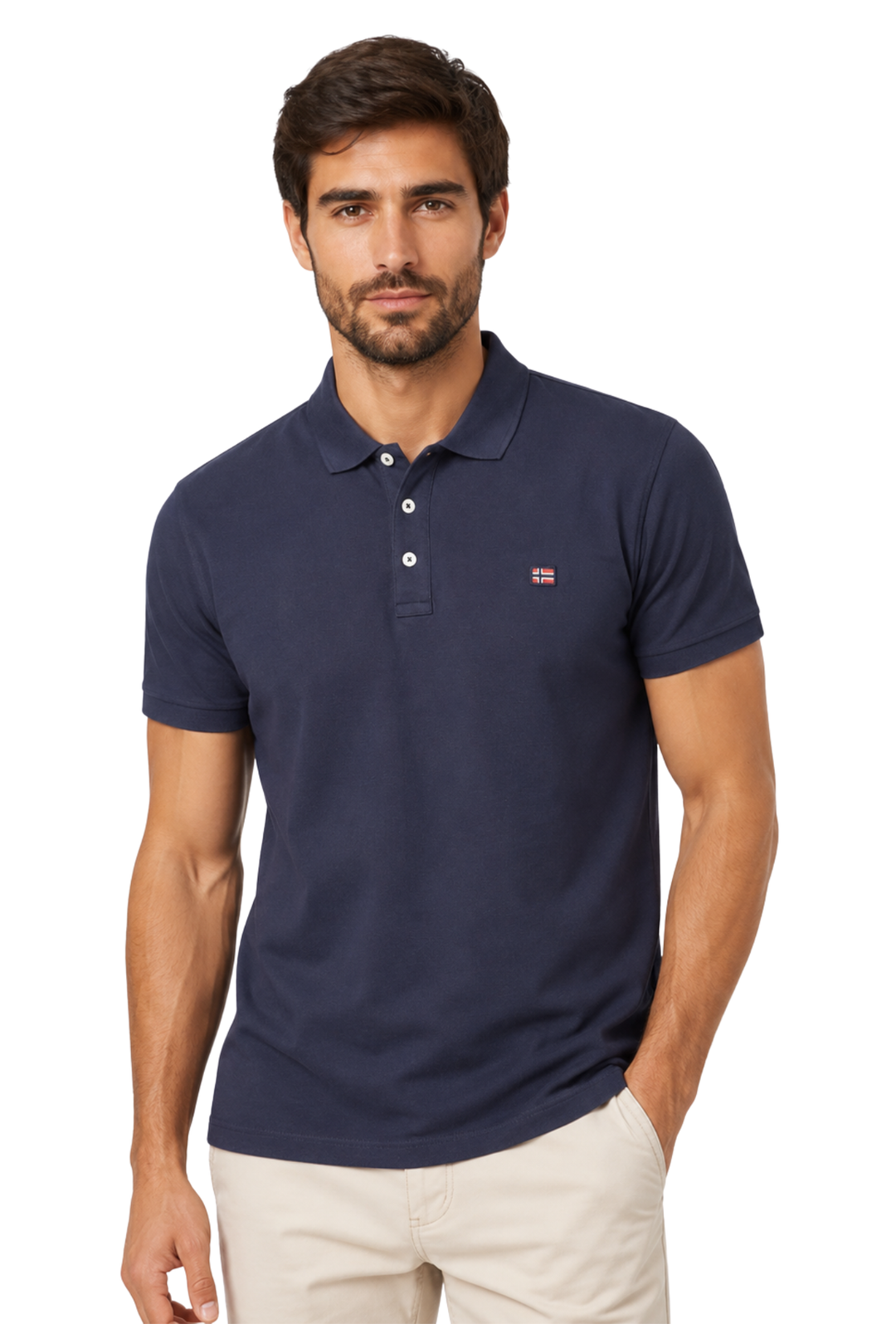 Polo Uomo NORWAY mezza manica 100% Cotone Tinta Unita - BLU NAVY