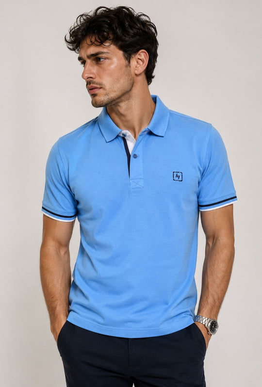 Polo Uomo P-CLUB cotone piquet logo stampato lato cuore- AZZURRO