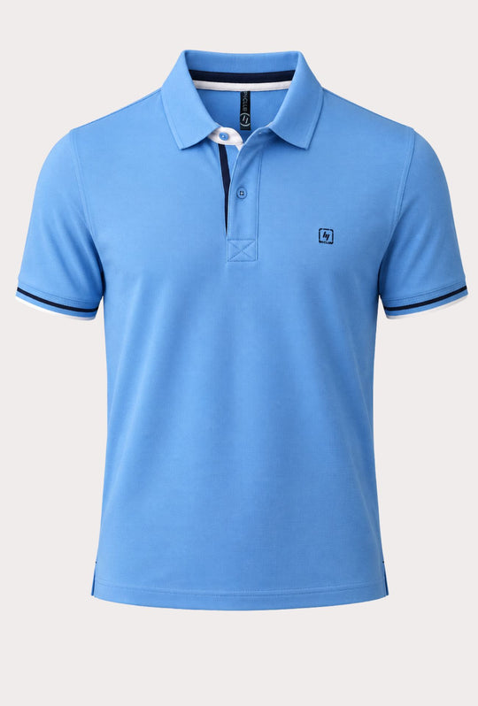 Polo Uomo P-CLUB cotone piquet logo stampato lato cuore- AZZURRO