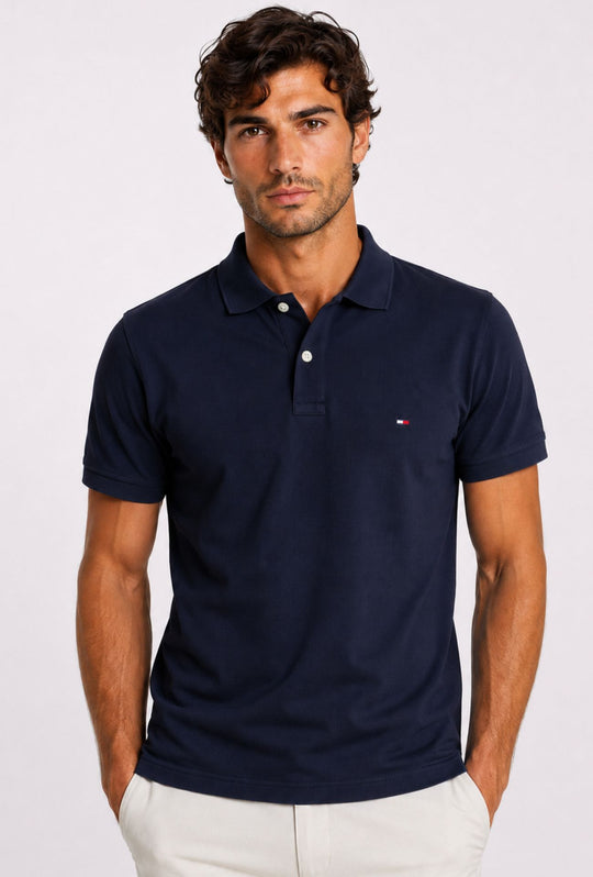 Polo Tommy Hilfiger Uomo in Cotone Piquet Regular Fit -BLU NAVY
