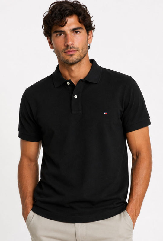 Polo Tommy Hilfiger Uomo in Cotone Piquet Regular Fit -NERO