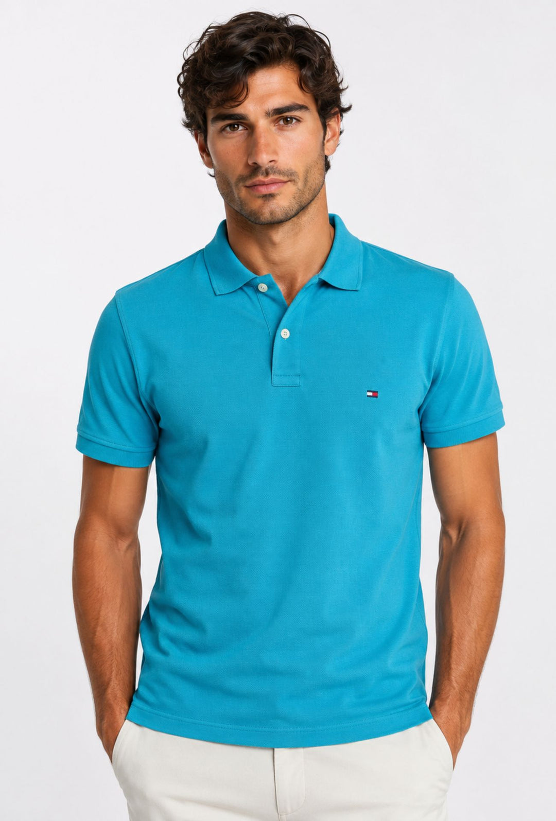 Polo Tommy Hilfiger Uomo in Cotone Piquet Regular Fit -TURCHESE