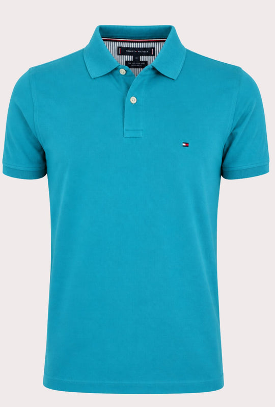 Polo Tommy Hilfiger Uomo in Cotone Piquet Regular Fit -TURCHESE