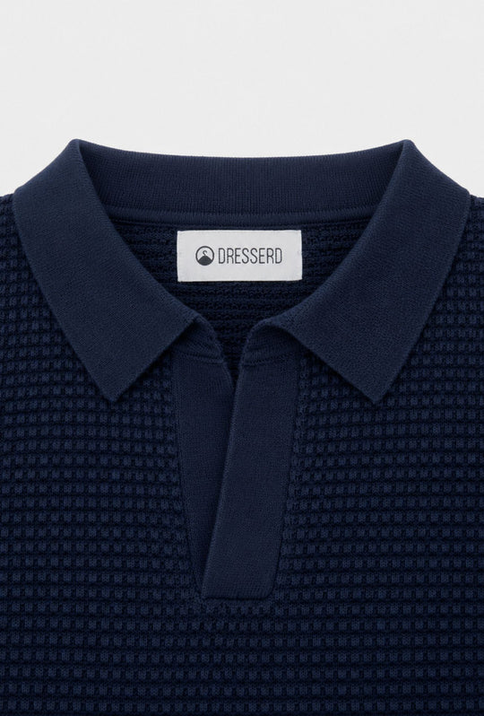 Polo Uomo DRESSERD in Maglia Texture Waffle- BLU NAVY