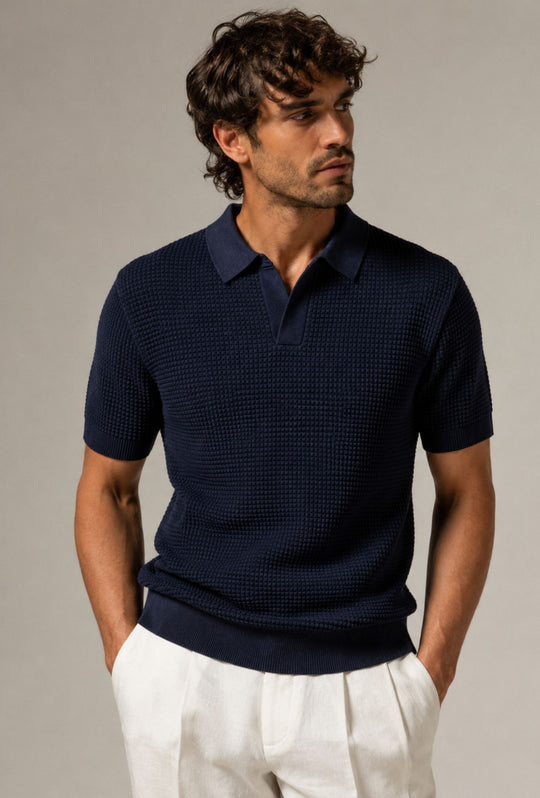 Polo Uomo DRESSERD in Maglia Texture Waffle- BLU NAVY