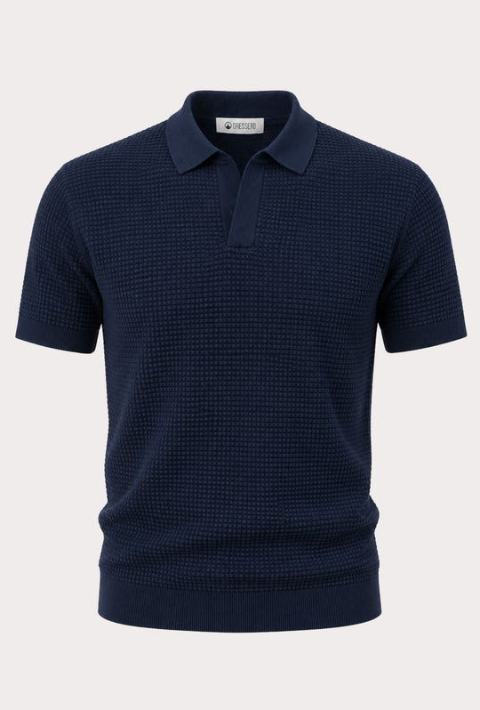 Polo Uomo DRESSERD in Maglia Texture Waffle- BLU NAVY