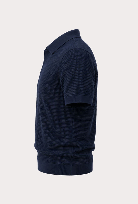 Polo Uomo DRESSERD in Maglia Texture Waffle- BLU NAVY