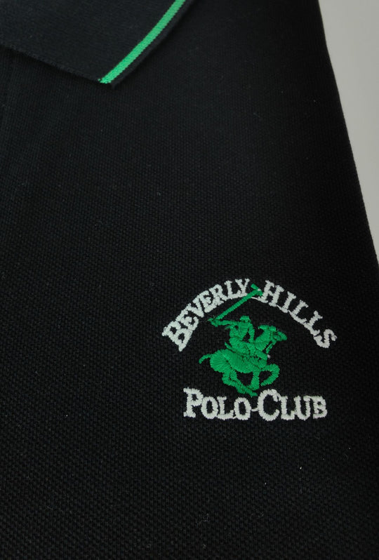 Polo Uomo BEVERLY HILLS POLO CLUB in Cotone Piquet 100% colletto righino verde – NERO