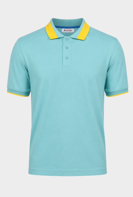 Polo uomo INVICTA mezza manica cotone Piquet Contrasto collo Maglie Dresserd - CELESTE