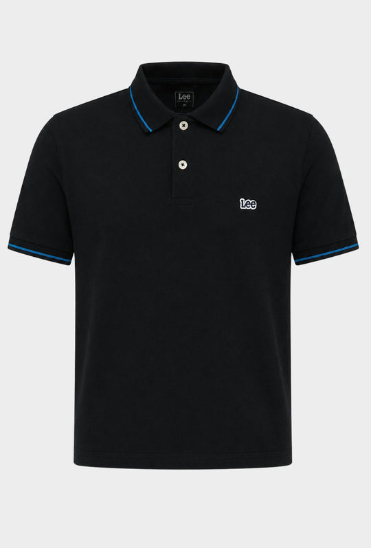 Polo uomo LEE mezza manica in cotone pique bordino a contrasto - NERO