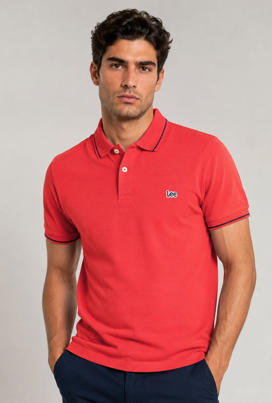 Polo uomo LEE mezza manica in cotone pique bordino a contrasto - ARANCIONE
