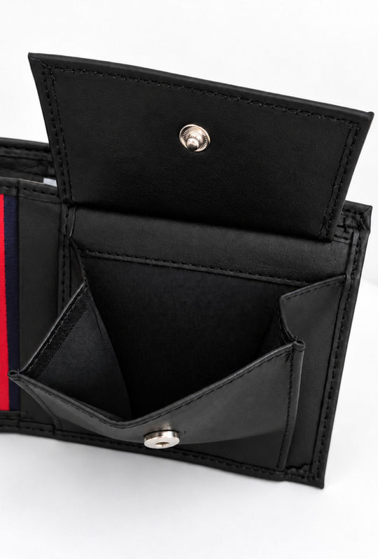 Portafoglio Uomo Tommy Hilfiger in Pelle con Inserti Verticali- NERO