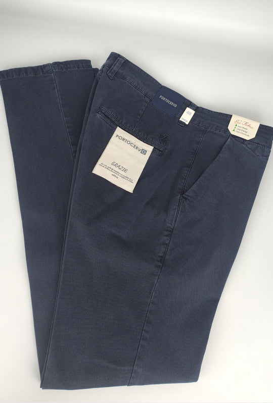 Pantalone Uomo PORTOCERVO in Cotone Piquet Eco traspirante Perfect Fit Tasca America- BLU