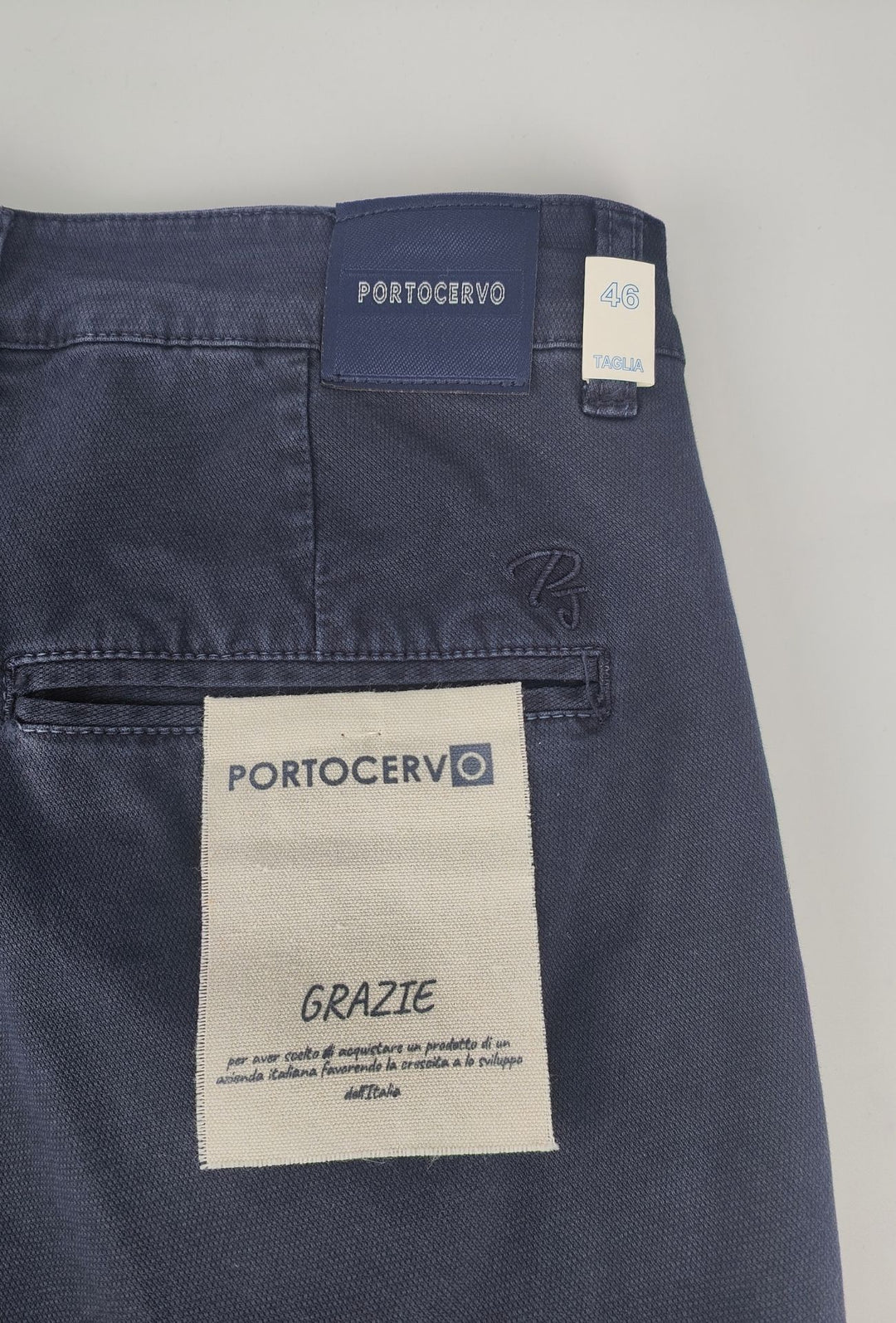 Pantalone Uomo PORTOCERVO in Cotone Piquet Eco traspirante Perfect Fit Tasca America- BLU