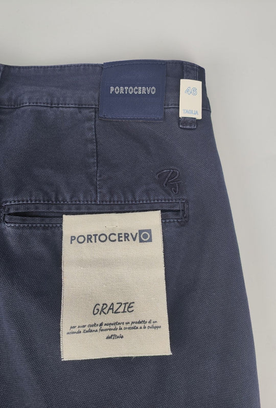 Pantalone Uomo PORTOCERVO in Cotone Piquet Eco traspirante Perfect Fit Tasca America- BLU