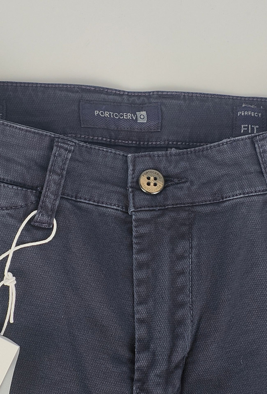 Pantalone Uomo PORTOCERVO in Cotone Piquet Eco traspirante Perfect Fit Tasca America- BLU