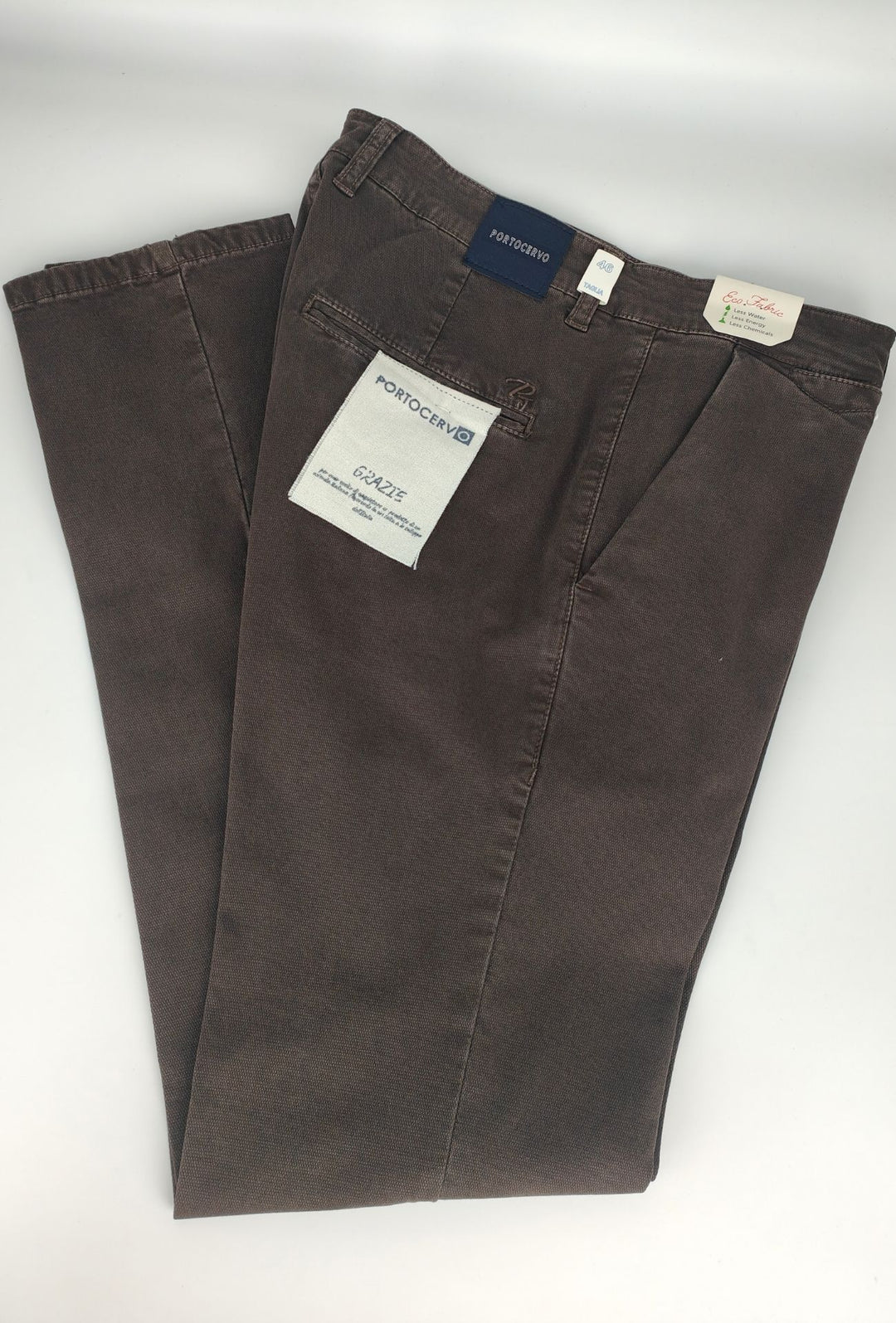 Pantalone Uomo PORTOCERVO in Cotone Piquet Eco traspirante Perfect Fit Tasca America- MORO