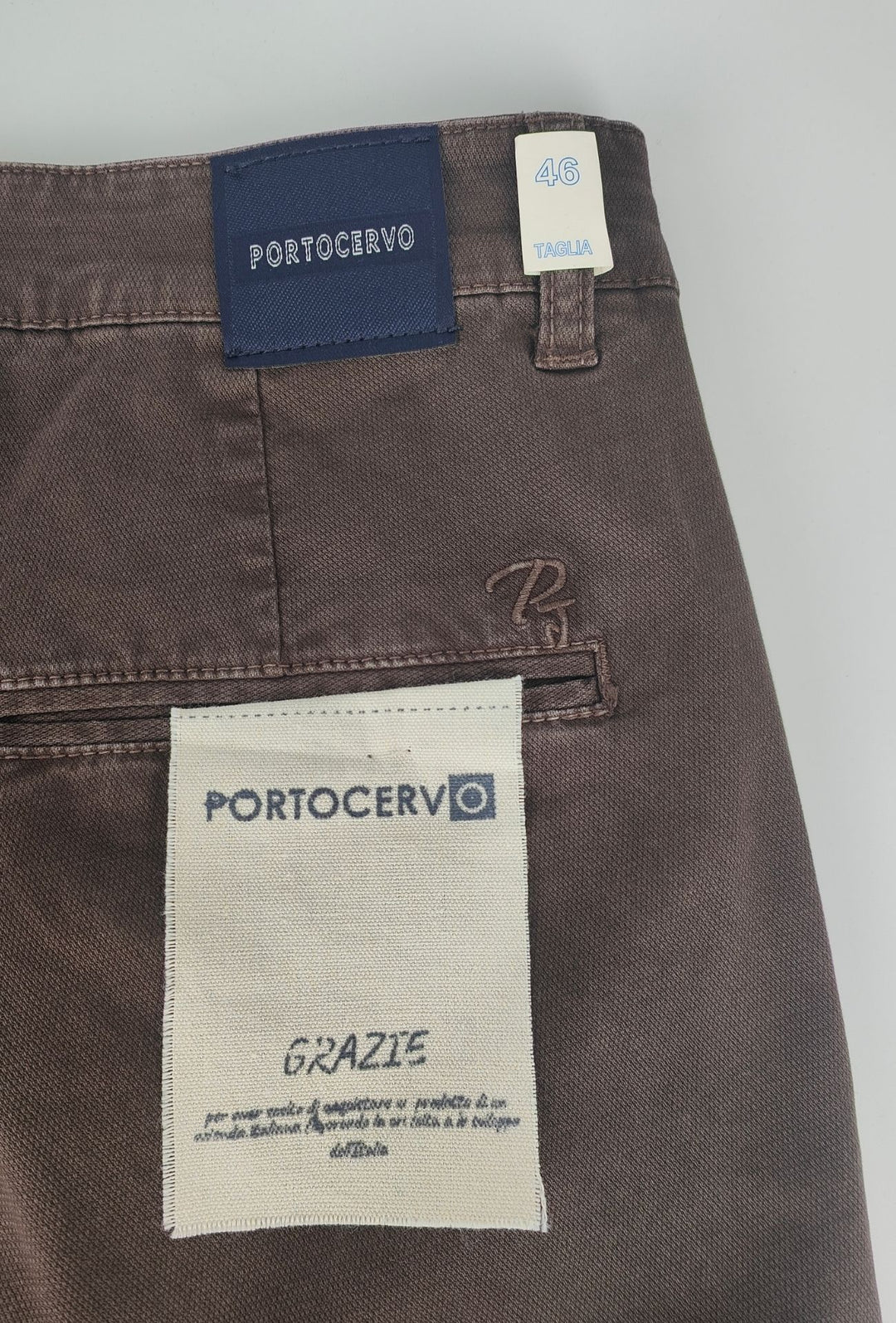 Pantalone Uomo PORTOCERVO in Cotone Piquet Eco traspirante Perfect Fit Tasca America- MORO