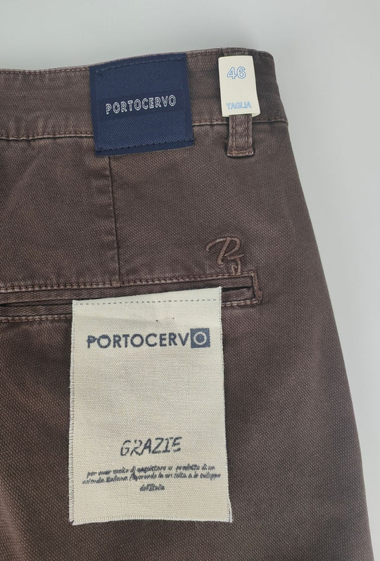 Pantalone Uomo PORTOCERVO in Cotone Piquet Eco traspirante Perfect Fit Tasca America- MORO