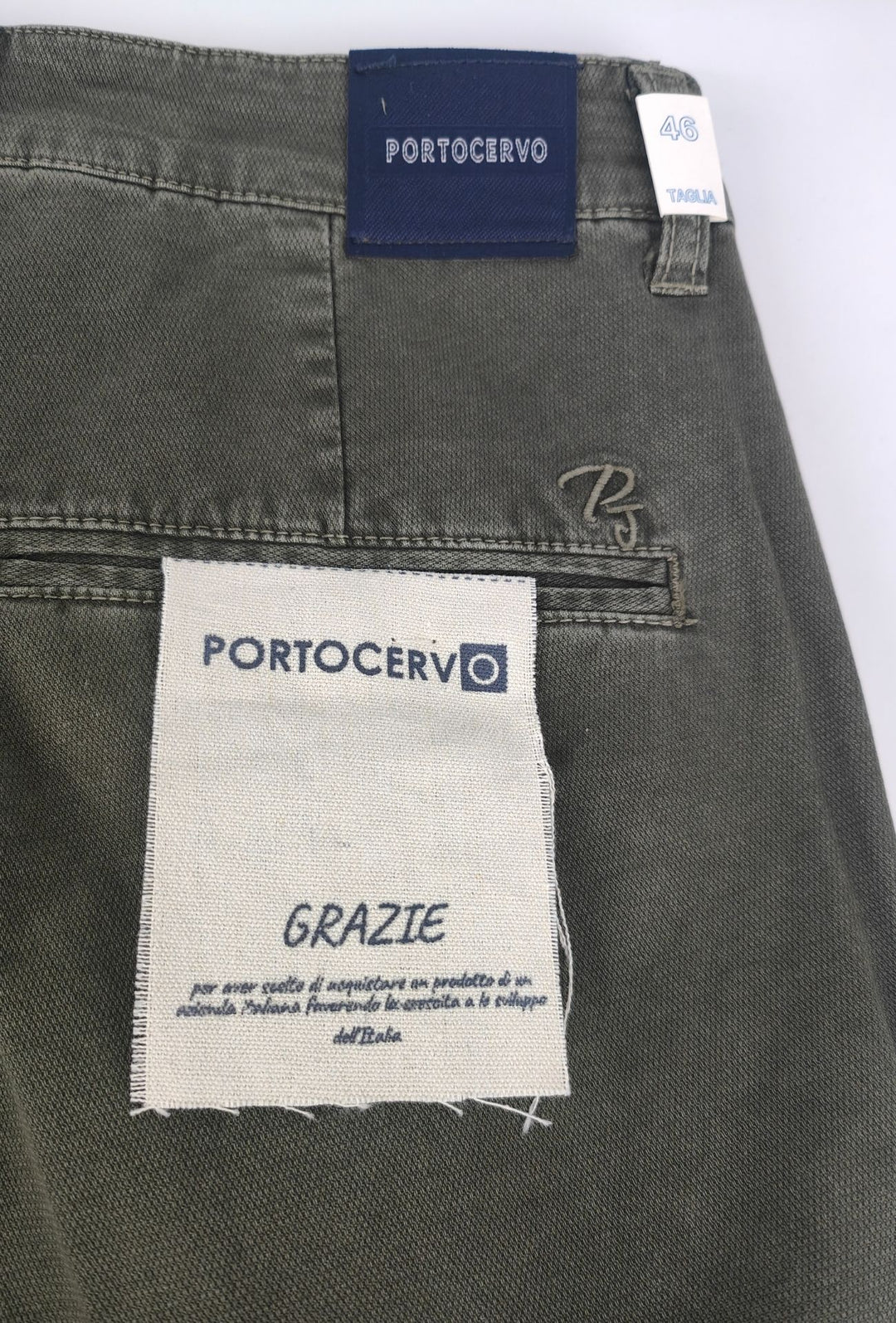 Pantalone Uomo PORTOCERVO in Cotone Piquet Eco traspirante Perfect Fit Tasca America- VERDE MILITARE