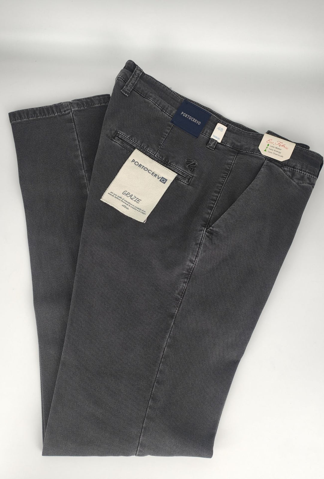 Pantalone Uomo PORTOCERVO in Cotone Piquet Eco traspirante Perfect Fit Tasca America- GRIGIO