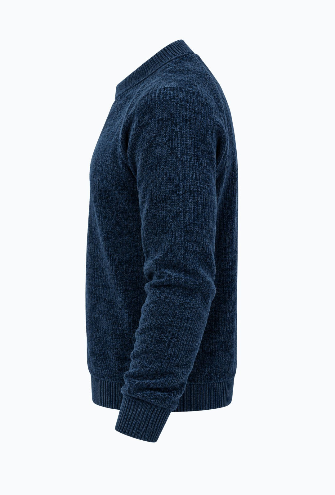 Pullover Uomo Girocollo in Morbida Ciniglia Maniche Lunghe- BLU NAVY
