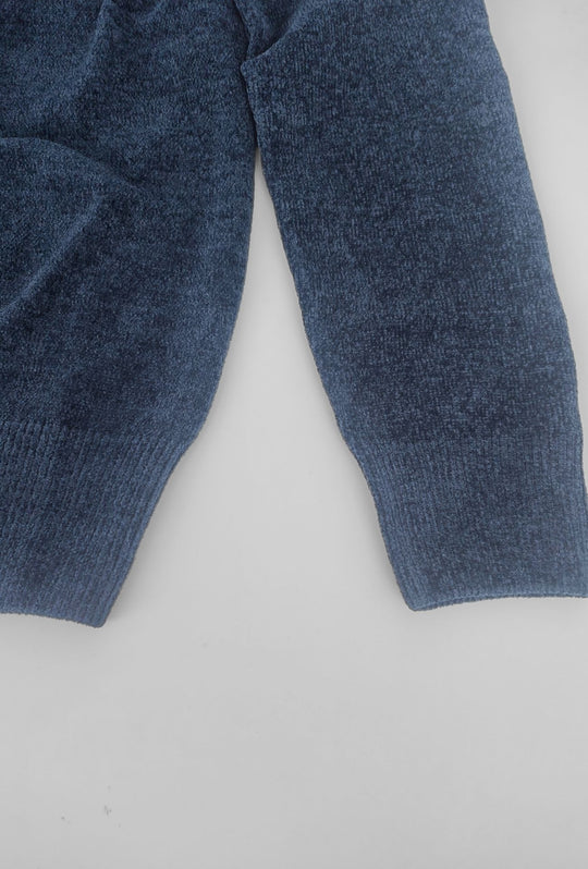 Pullover Uomo Girocollo in Morbida Ciniglia Maniche Lunghe- BLU NAVY