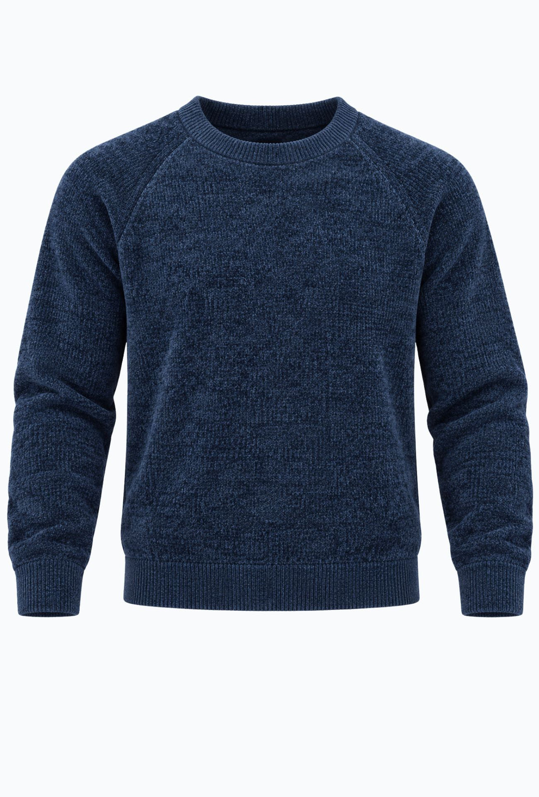 Pullover Uomo Girocollo in Morbida Ciniglia Maniche Lunghe- BLU NAVY