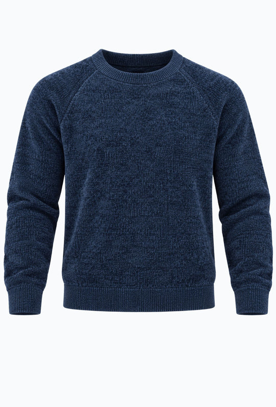 Pullover Uomo Girocollo in Morbida Ciniglia Maniche Lunghe- BLU NAVY