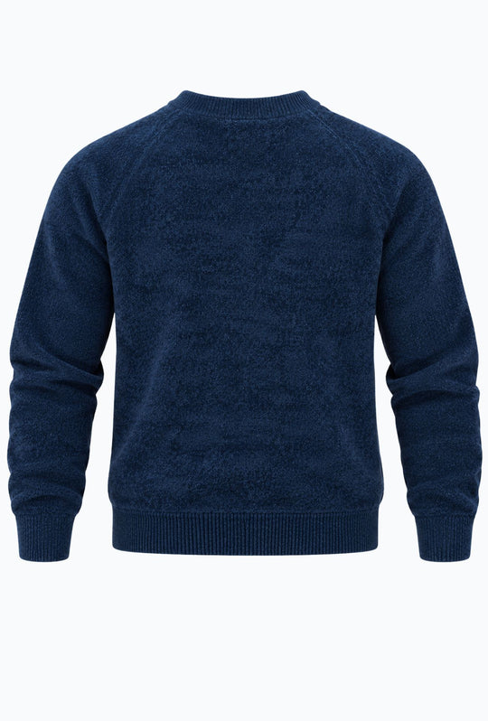 Pullover Uomo Girocollo in Morbida Ciniglia Maniche Lunghe- BLU NAVY
