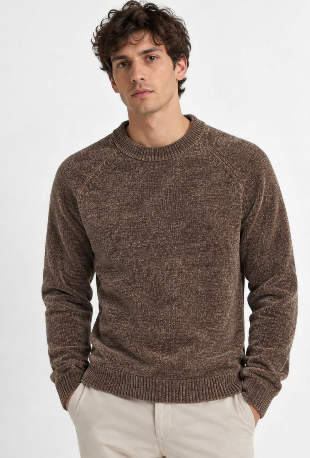 Pullover Uomo Girocollo in Morbida Ciniglia Maniche Lunghe- CAFFE'