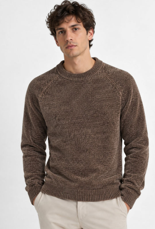 Pullover Uomo Girocollo in Morbida Ciniglia Maniche Lunghe- CAFFE'
