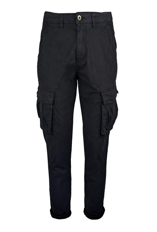 Pantalone uomo elasticizzato con tasconi cargo cotone leggero - NERO