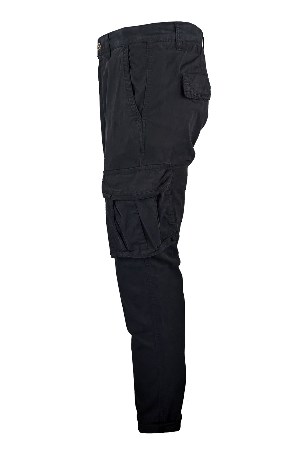 Pantalone uomo elasticizzato con tasconi cargo cotone leggero - NERO