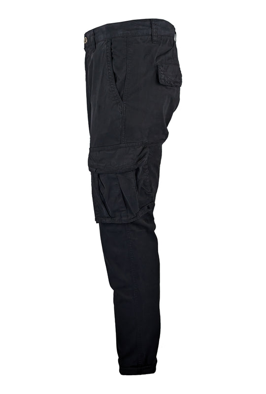 Pantalone uomo elasticizzato con tasconi cargo cotone leggero - NERO