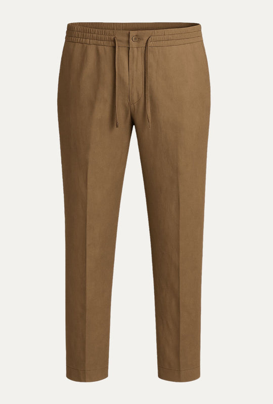 Pantalone 100% Lino Uomo confort fit con elastico - CAMMELLO