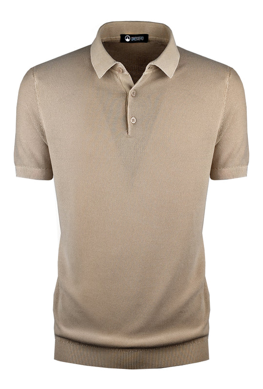 Polo uomo in filo mezza manica trama lavorata Slim fit - BEIGE