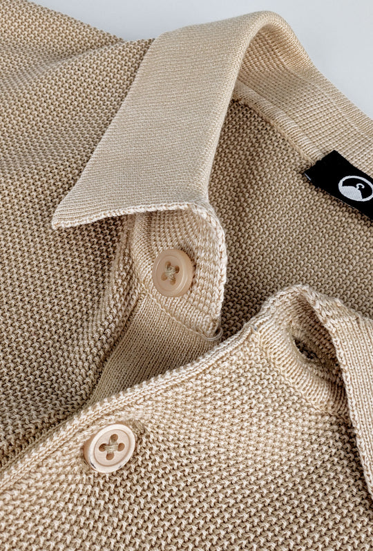 Polo uomo in filo mezza manica trama lavorata Slim fit - BEIGE