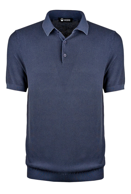 Polo uomo in filo mezza manica trama lavorata Slim fit - BLU
