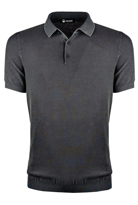 Polo uomo in filo mezza manica trama lavorata Slim fit - NERO